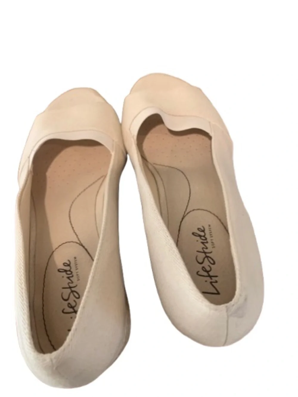 LifeStride Parigi Open Toe Wedge Shoes Women’s 10M Beige Canvas Comfort Sandals